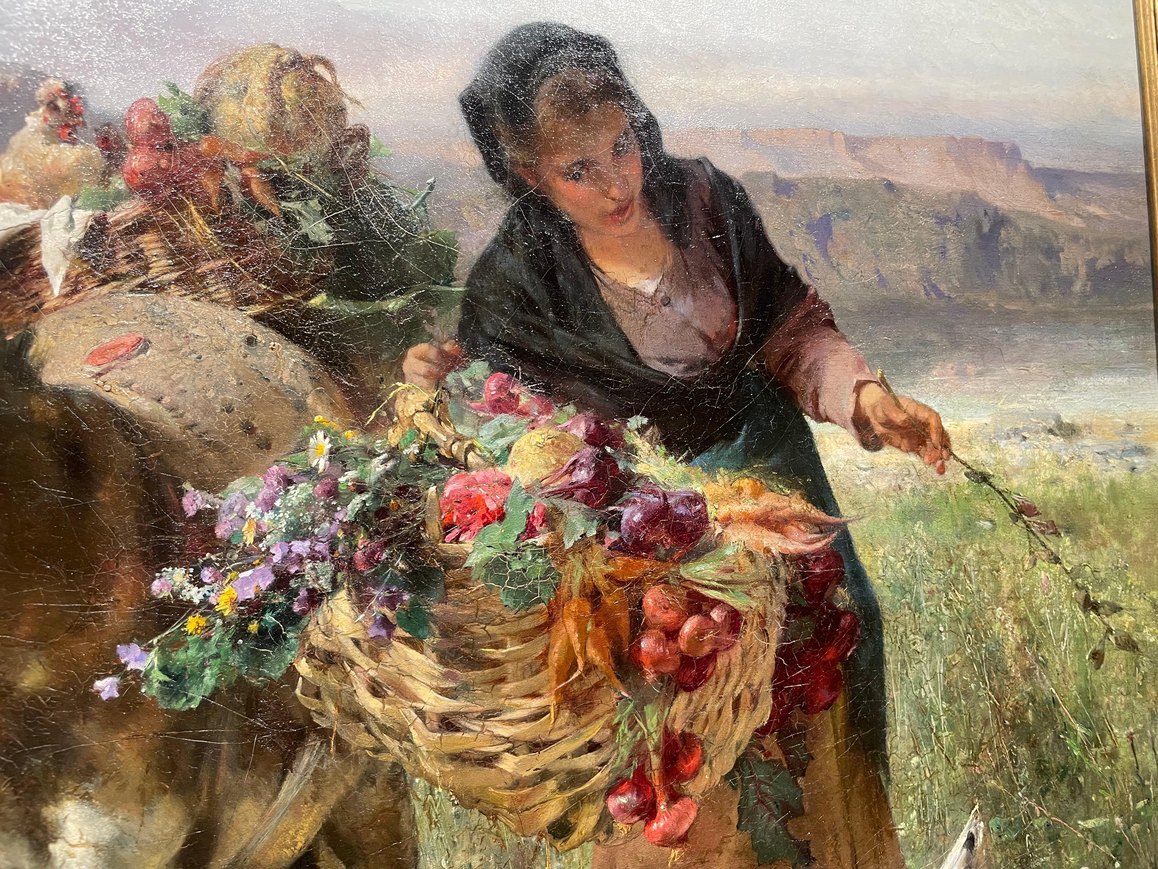 Plethora, Mid-19th Century Austrian Landscape Scene with Woman and Animals For Sale 10