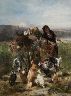 Plethora, Mid-19th Century Austrian Landscape Scene with Woman and Animals