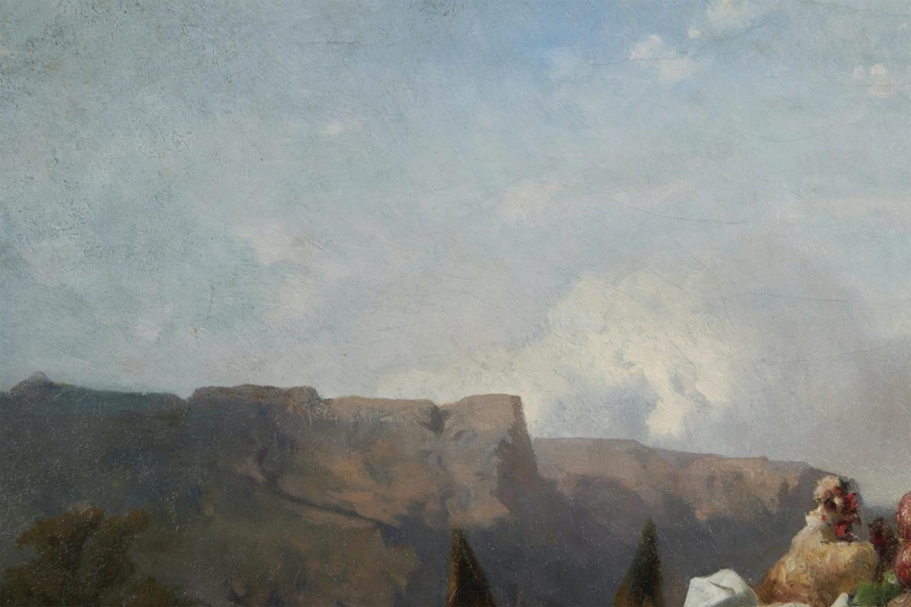 Plethora, Mid-19th Century Austrian Landscape Scene with Woman and Animals For Sale 2