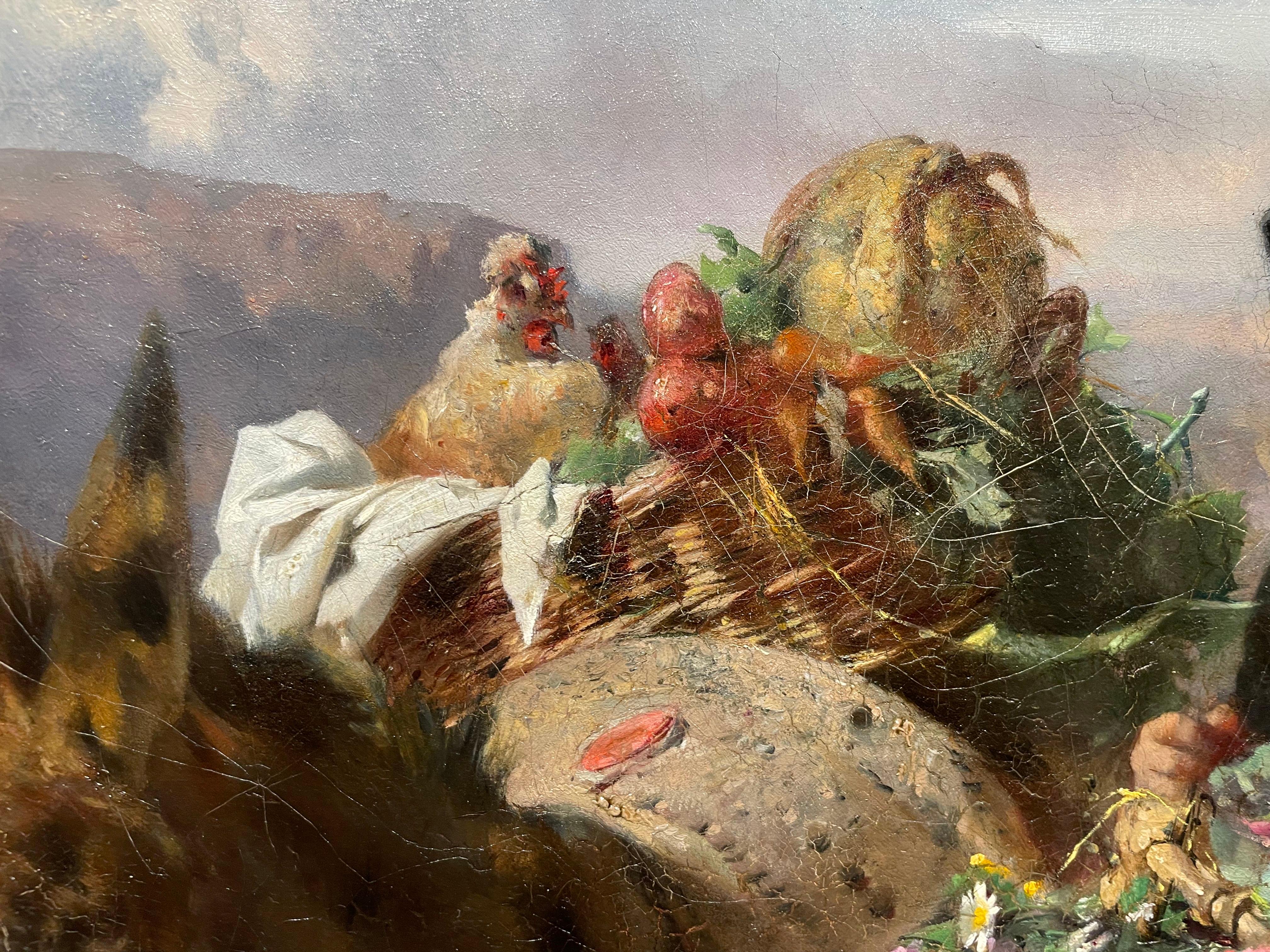 Plethora, Mid-19th Century Austrian Landscape Scene with Woman and Animals For Sale 5
