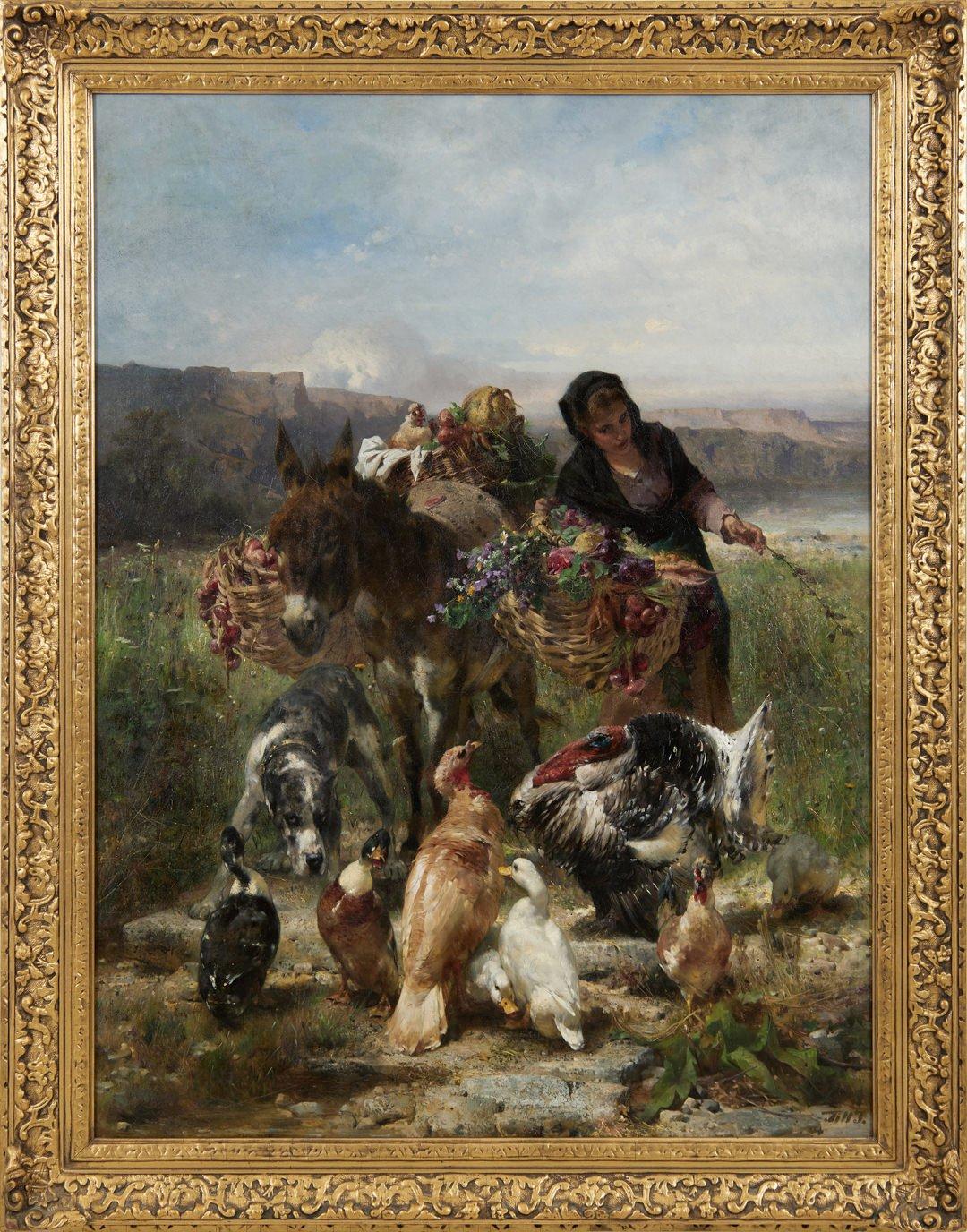 Johann Till the Younger Animal Painting - Plethora, Mid-19th Century Austrian Landscape Scene with Woman and Animals