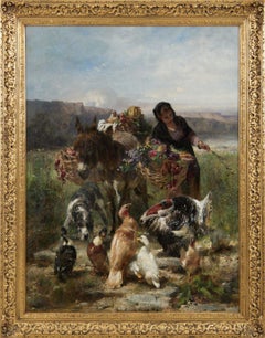Plethora, scène de paysage autrichienne du milieu du 19e siècle avec femme et animaux