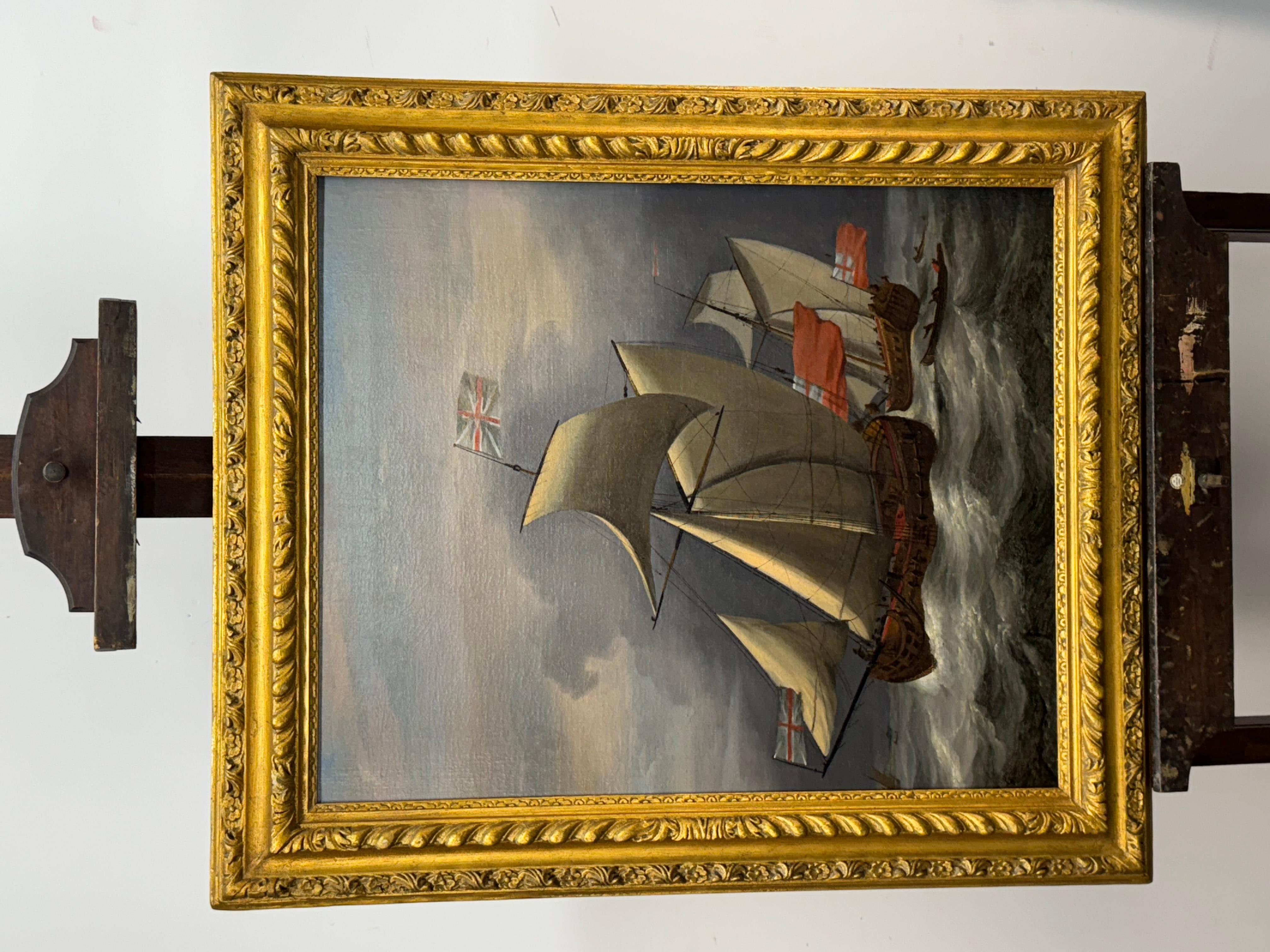 Royal Yacht à gréement serré - Marron Landscape Painting par Johann van der Hagen