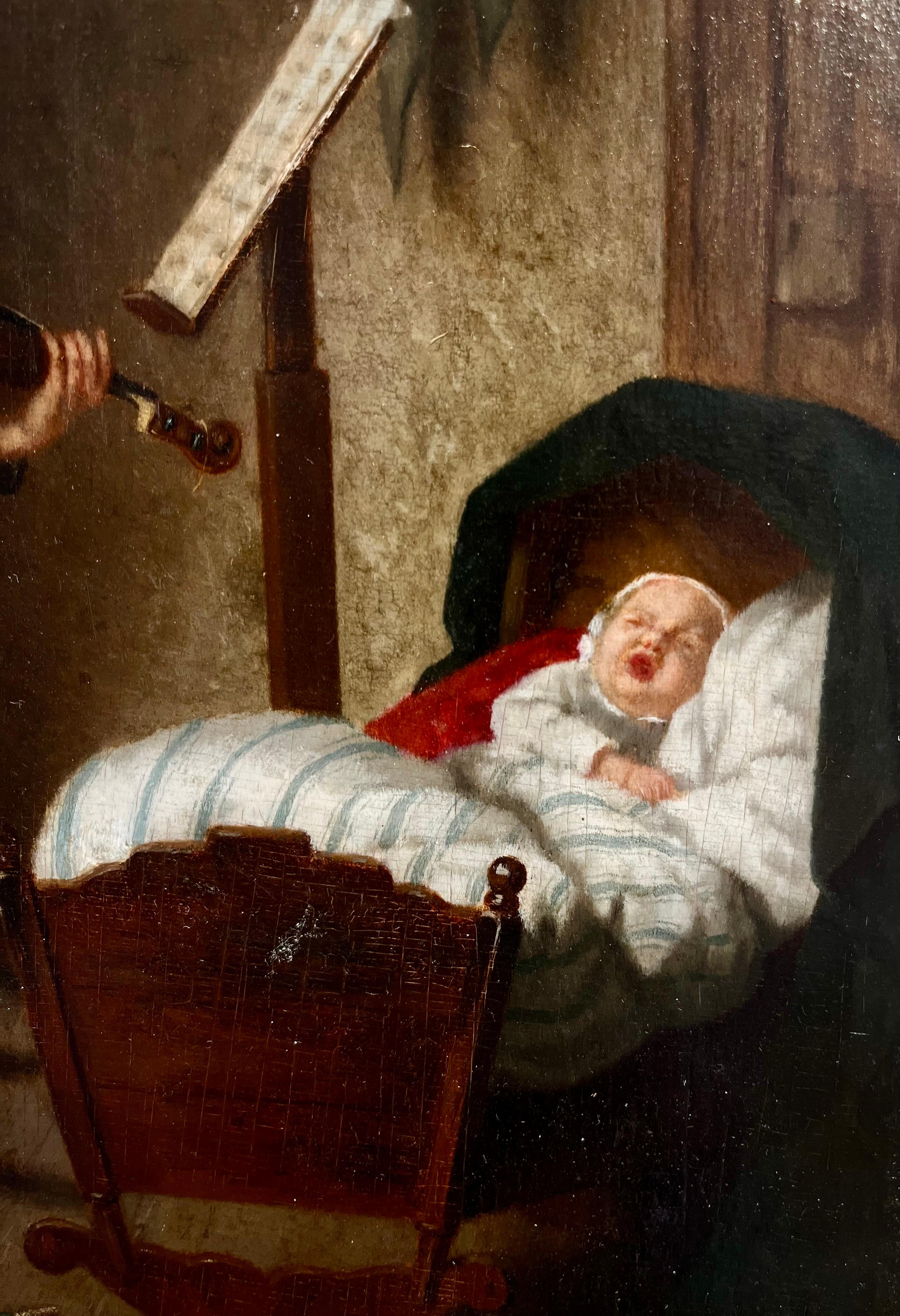 Suonare il violino per il fratellino - Painting Hudson River School di Johann Wilhelm Preyer