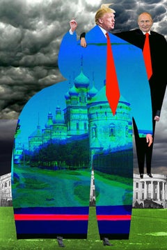 Assiette n° 254 (abstraite, collage, Trump, Putin)