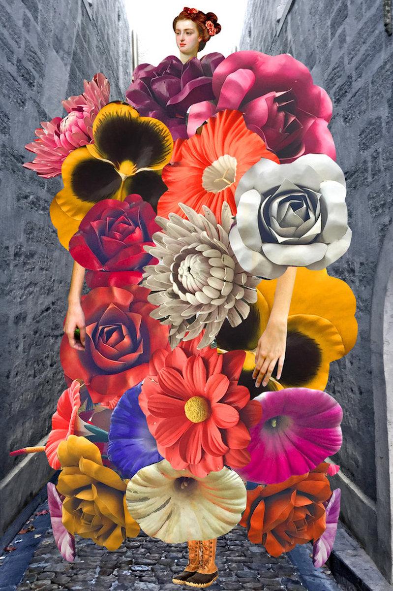 Piatto n. 281 di Johanna Goodman - Astratto, Collage, Fiori, Stampa digitale