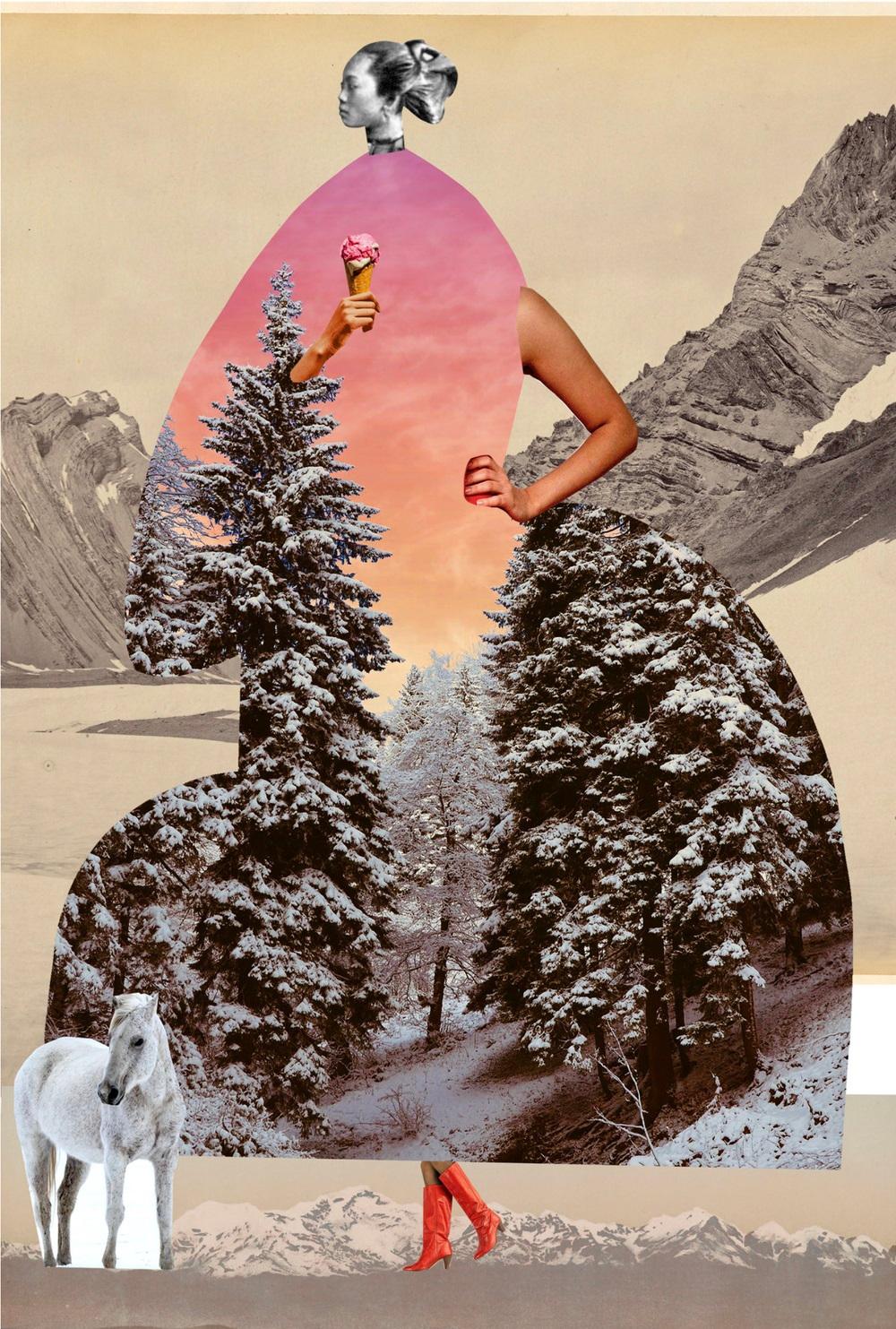 Abstract Print di Johanna Goodman - Piastra no. 376 - Inverno, Neve, Paesaggio, Cavalli, Animali, Stampa, Tramonto