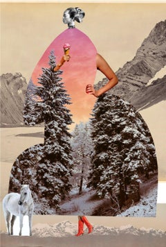 Plate no. 376 - Winter, Snow, Landscape, Horses, Animals, Print, Sunset