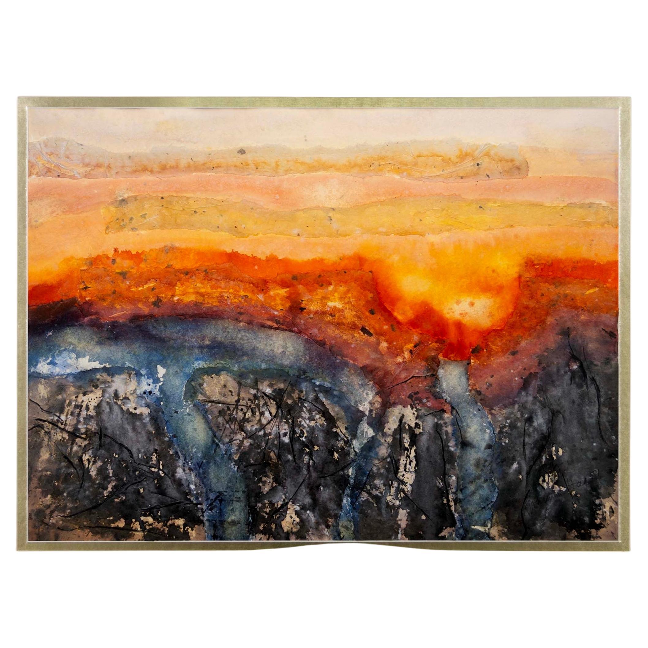 Ein modernes Mixed-Media-Aquarell auf Gemälde der deutschen Künstlerin Johanna Hass. Signiert und datiert 1971 unten rechts. Eine abstrakte Komposition in hellen und kräftigen Farben. Das Gemälde hat einen einzigartigen Struktureffekt, der ihm Tiefe