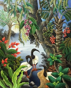 Ibis at the Water's Edge by Johanna Hildebrandt. Acrylic on canvas. Framed.