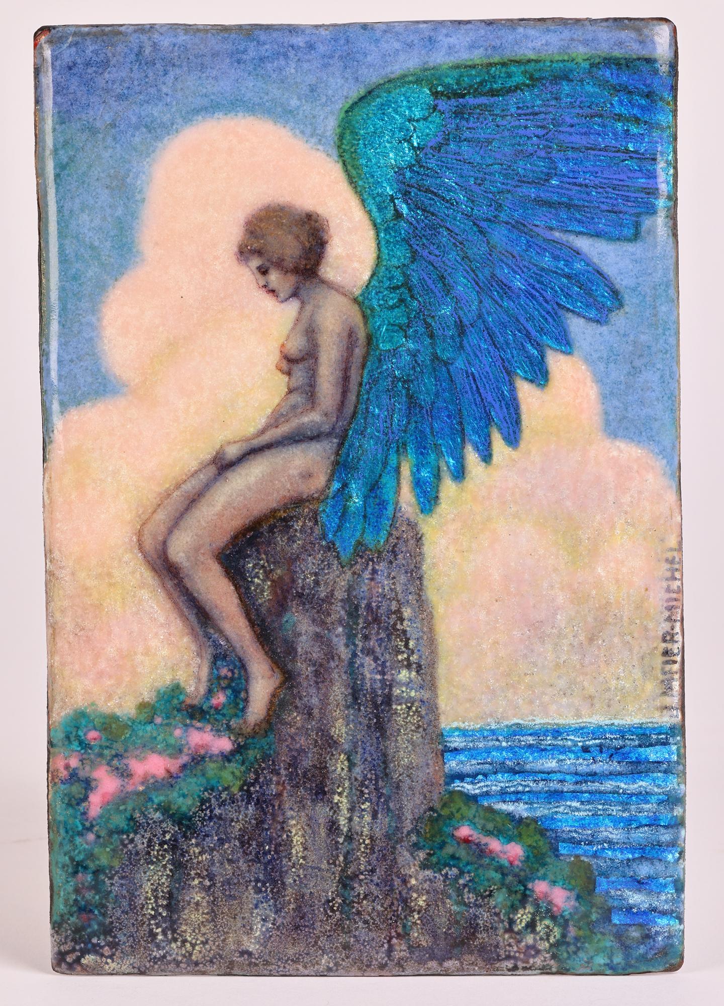Johanna Meier-Michel Art Nouveau Enamel Panel with Nude Winged Angel 1