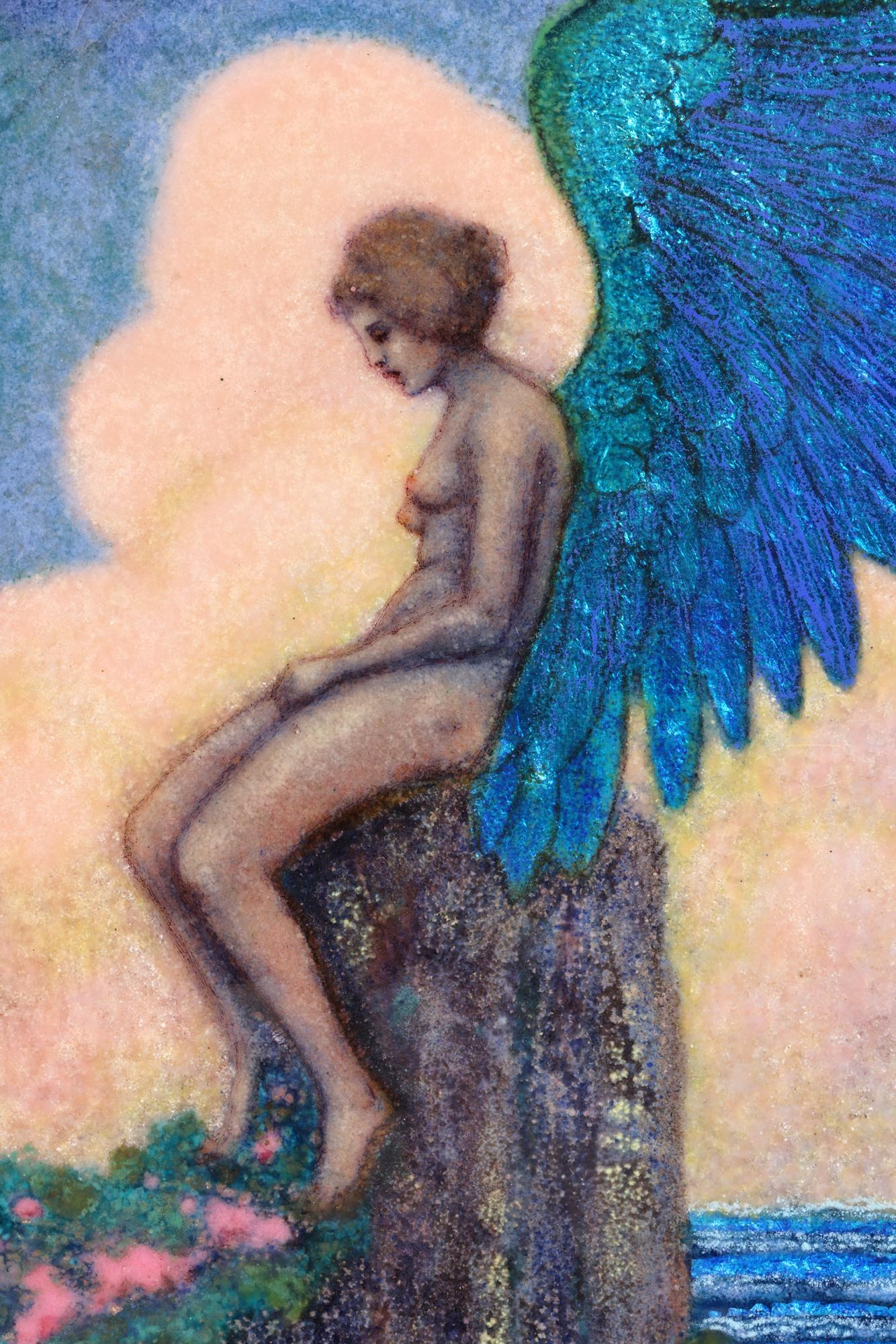Johanna Meier-Michel Art Nouveau Enamel Panel with Nude Winged Angel 2