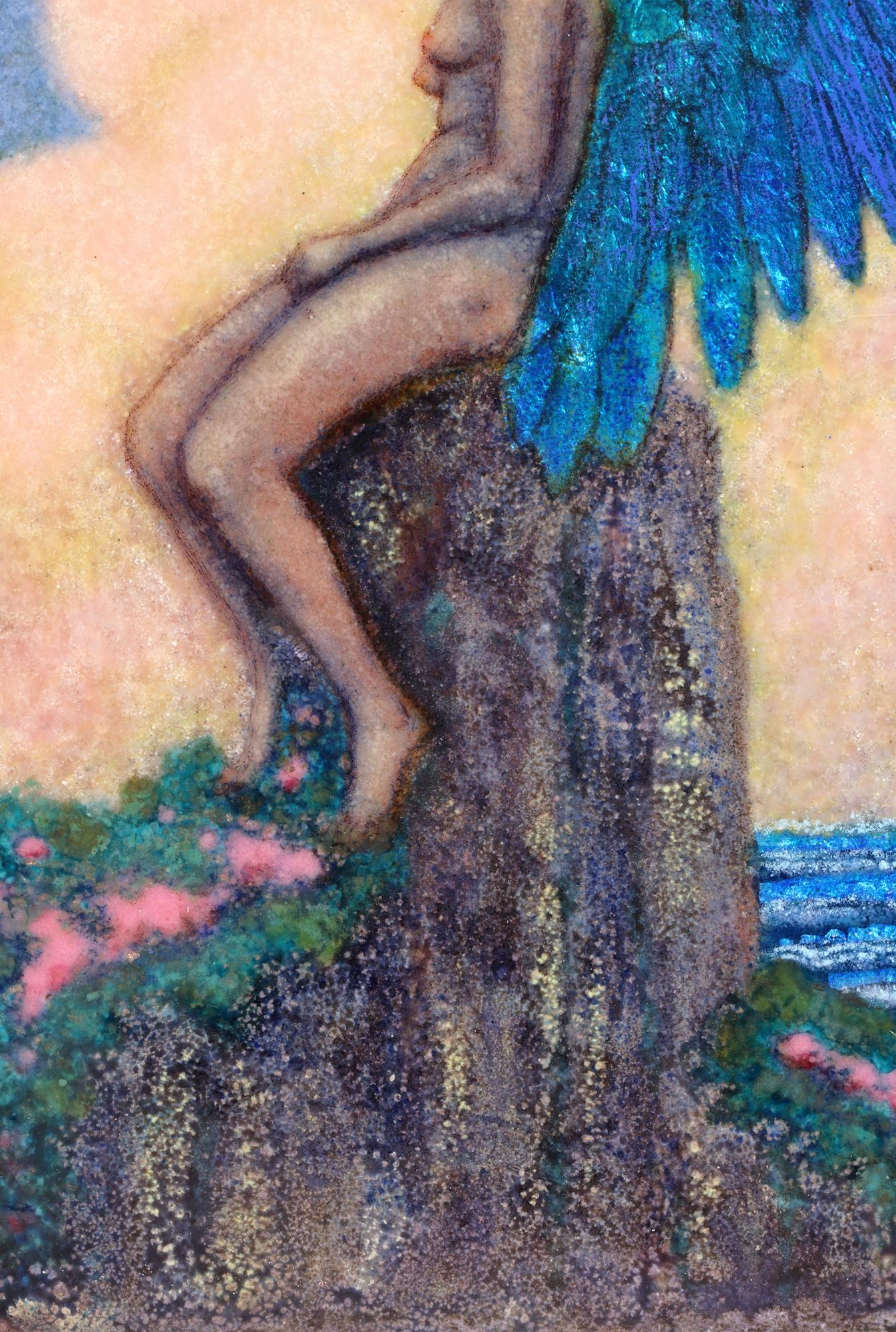 Johanna Meier-Michel Art Nouveau Enamel Panel with Nude Winged Angel 3