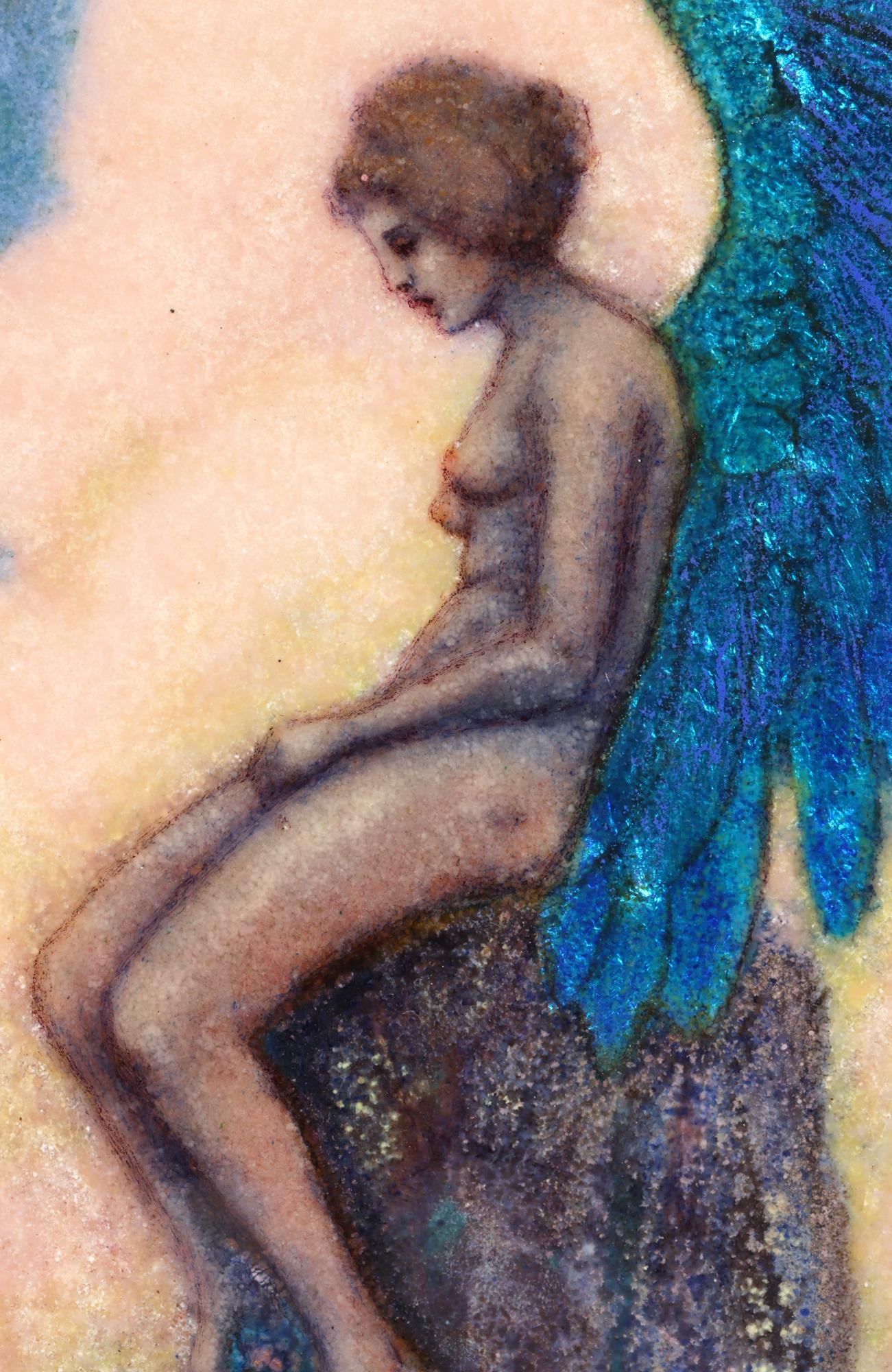 Johanna Meier-Michel Art Nouveau Enamel Panel with Nude Winged Angel 5