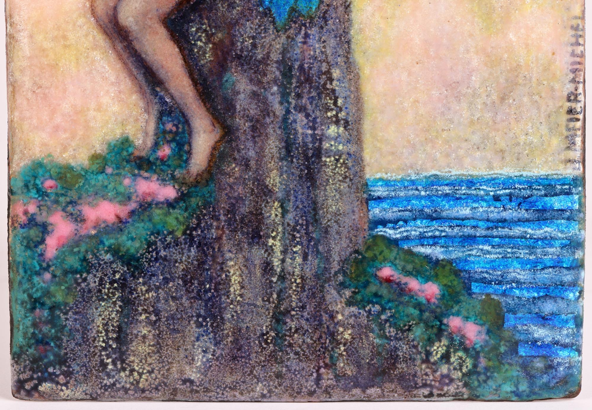 Johanna Meier-Michel Art Nouveau Enamel Panel with Nude Winged Angel 6