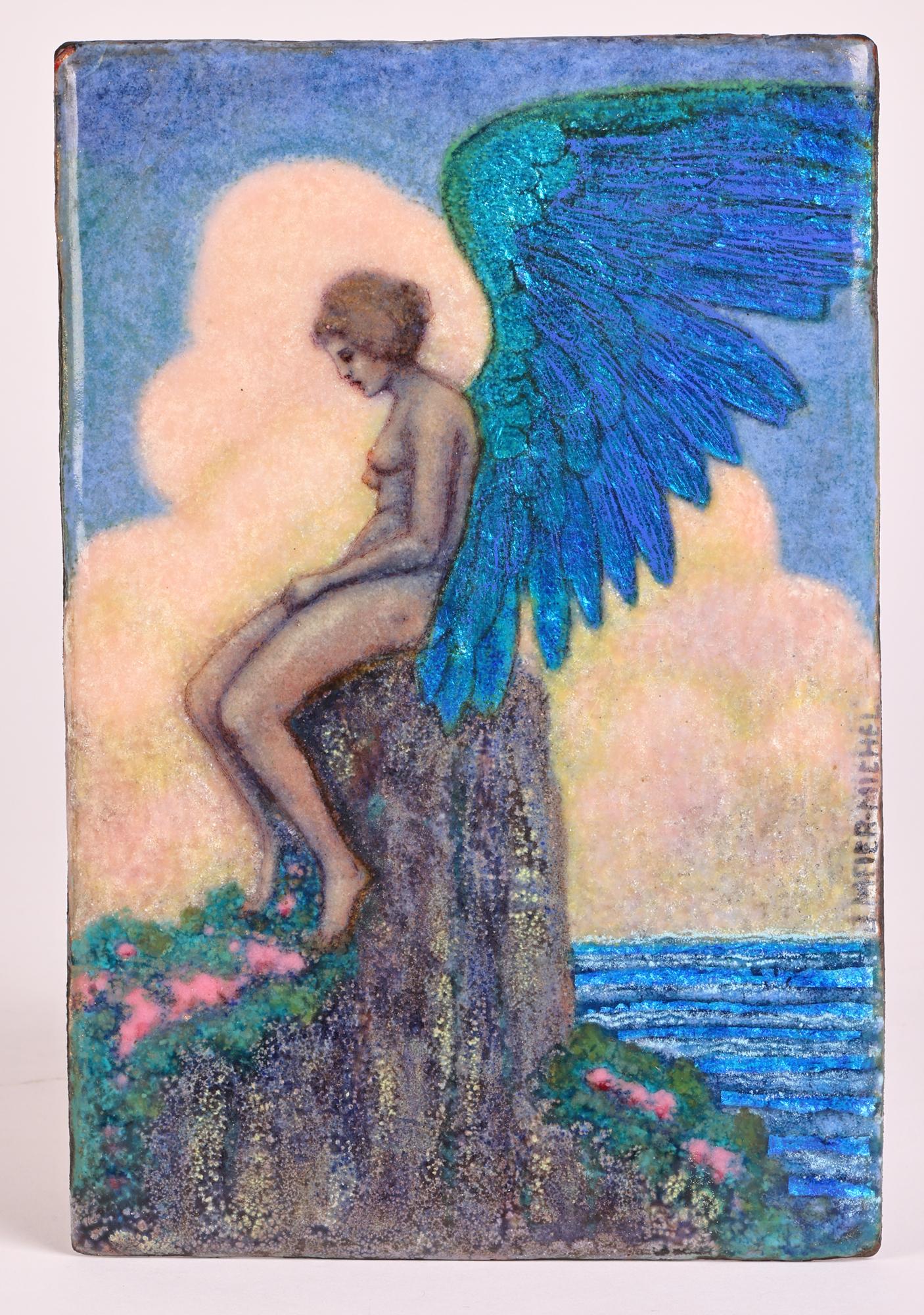 Johanna Meier-Michel Art Nouveau Enamel Panel with Nude Winged Angel 8