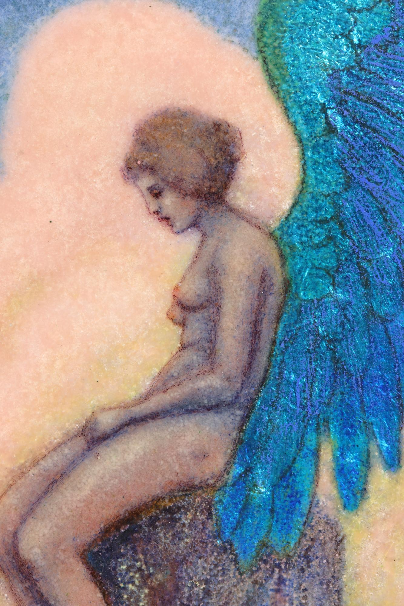 Johanna Meier-Michel Art Nouveau Enamel Panel with Nude Winged Angel In Good Condition In Bishop's Stortford, Hertfordshire