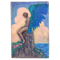 Johanna Meier-Michel Jugendstil-Emaille-Tafel mit geflügeltem, nudefarbenem Engel