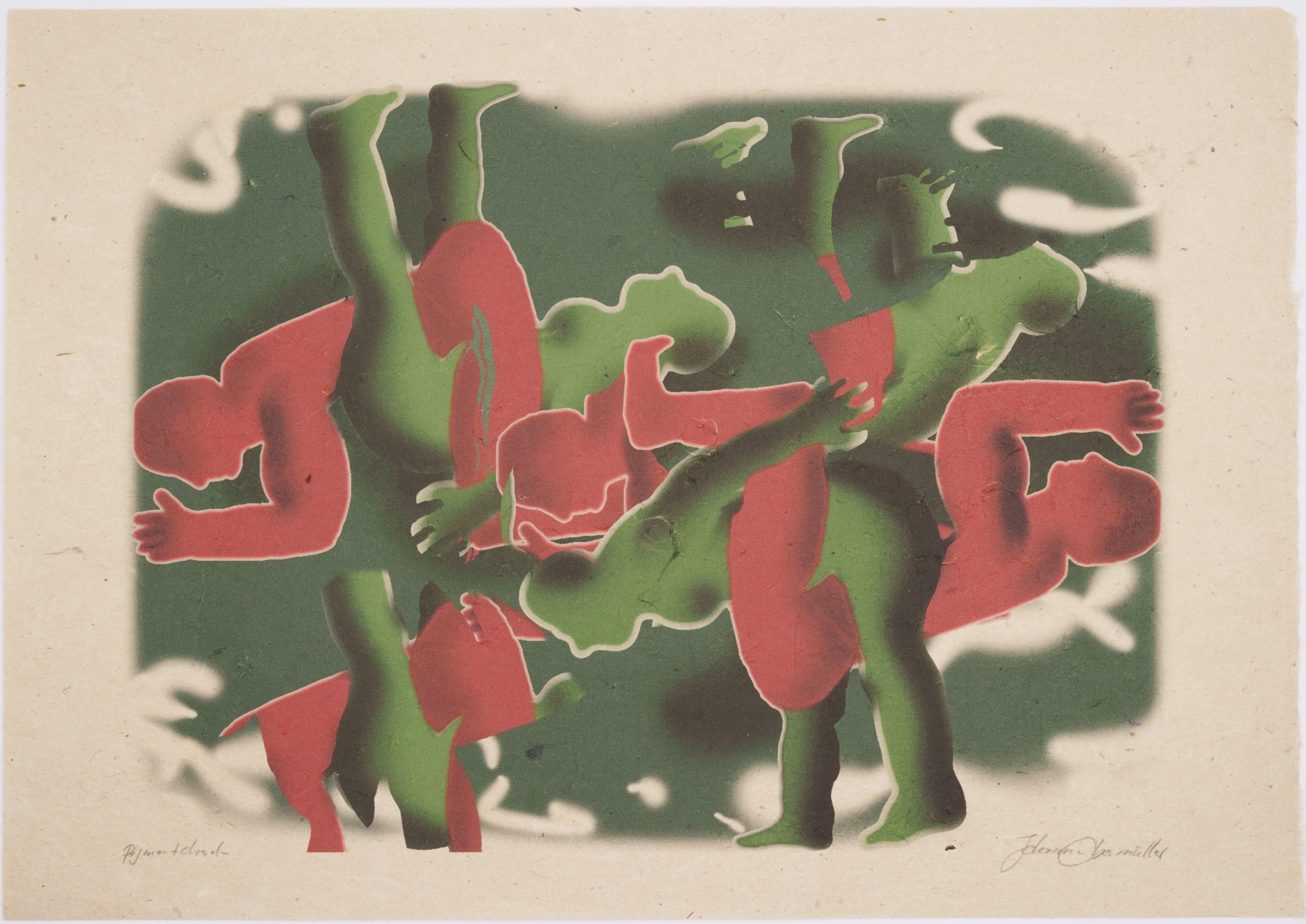 Intertwined Figures - Complementary tension - - Brown Figurative Print by Johanna Obermüller