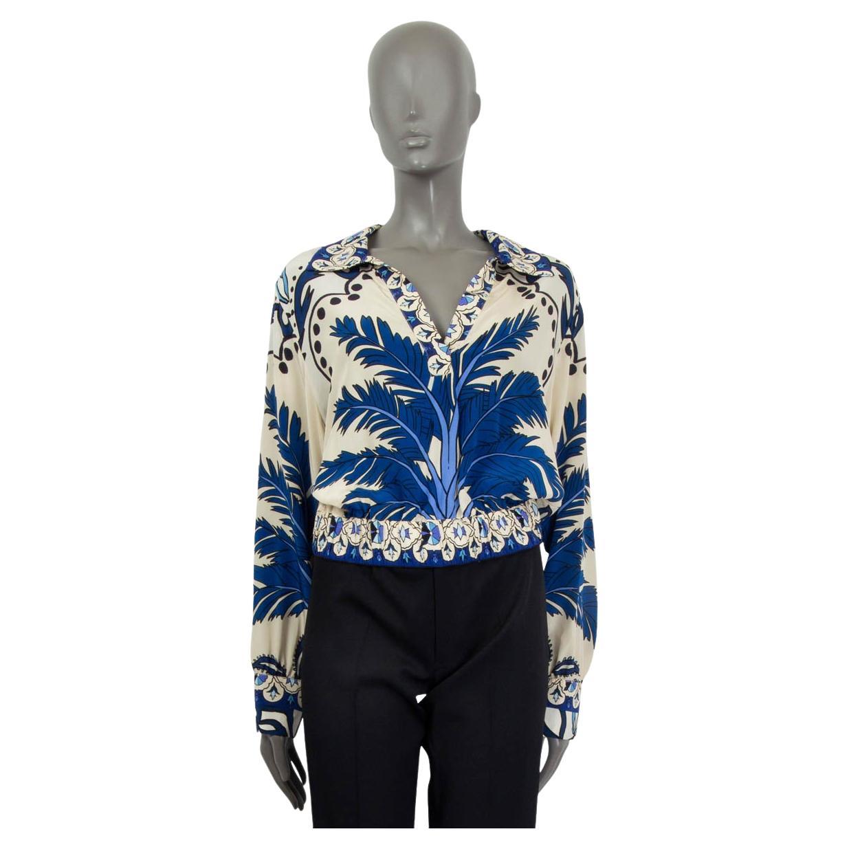 JOHANNA ORTIZ blue silk AL SON DE LA PALMERA CROPPED Blouse Shirt 10 L For Sale