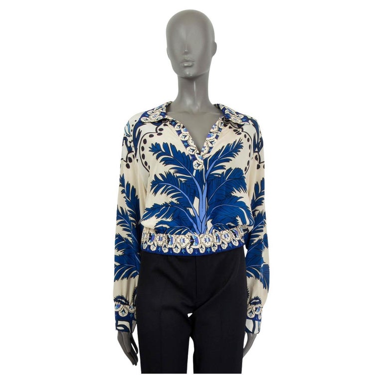 JOHANNA ORTIZ blue silk AL SON DE LA PALMERA CROPPED Blouse Shirt 