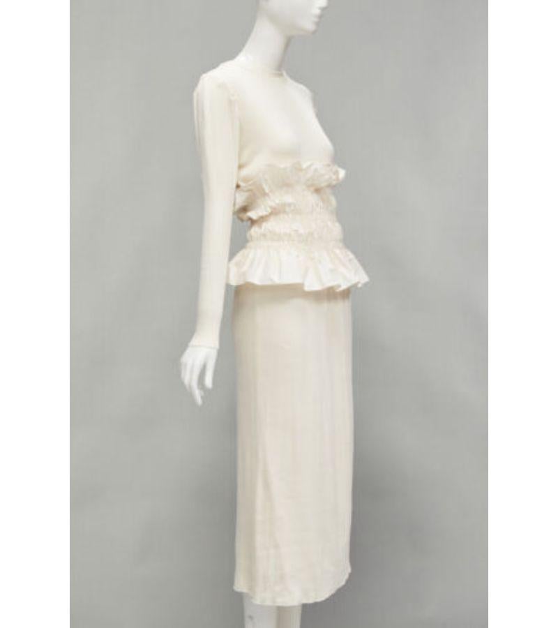 JOHANNA ORTIZ Enlighted Moments cream ribbed ruffle waist belt midi dress US2 S In Good Condition In Hong Kong, NT
