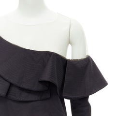 JOHANNA ORTIZ Lazarote black cotton mesh yoke ruffle off shoulder top US2 XS