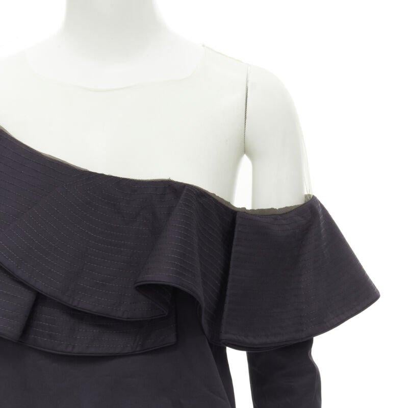 JOHANNA ORTIZ Lazarote black cotton mesh yoke ruffle off shoulder top US2 XS
Reference: KEDG/A00090
Brand: Johanna Ortiz
Model: Lazarote Top
Material: Cotton, Polyester
Color: Black
Pattern: Solid
Extra Details: Nude sheer mesh yoke. Overstitching