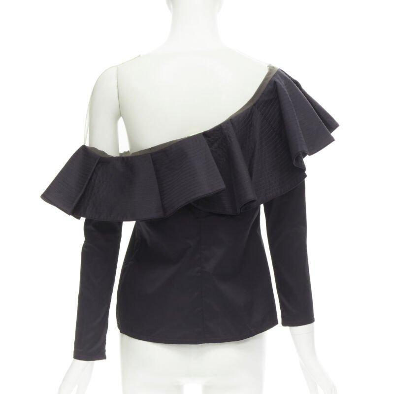 Women's JOHANNA ORTIZ Lazarote black cotton mesh yoke ruffle off shoulder top US2 XS For Sale