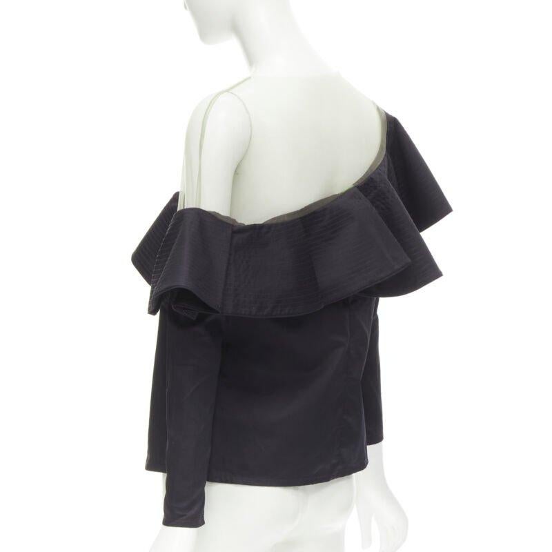 JOHANNA ORTIZ Lazarote black cotton mesh yoke ruffle off shoulder top US2 XS For Sale 1