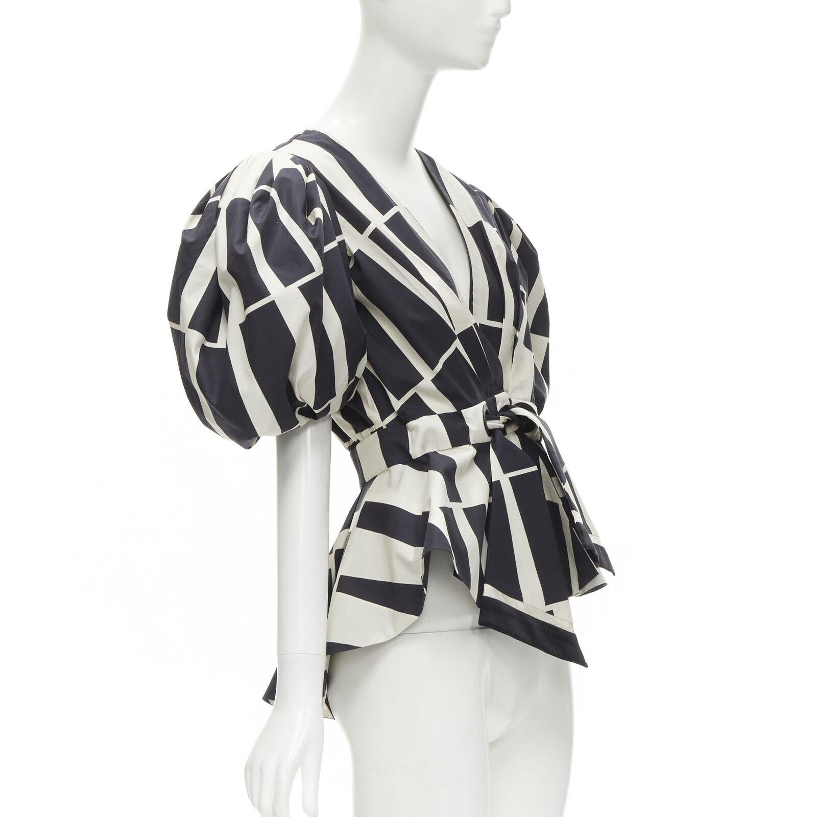 JOHANNA ORTIZ Mastermind cotton silk graphic drawstring puff sleeve top US2 S In Excellent Condition In Hong Kong, NT