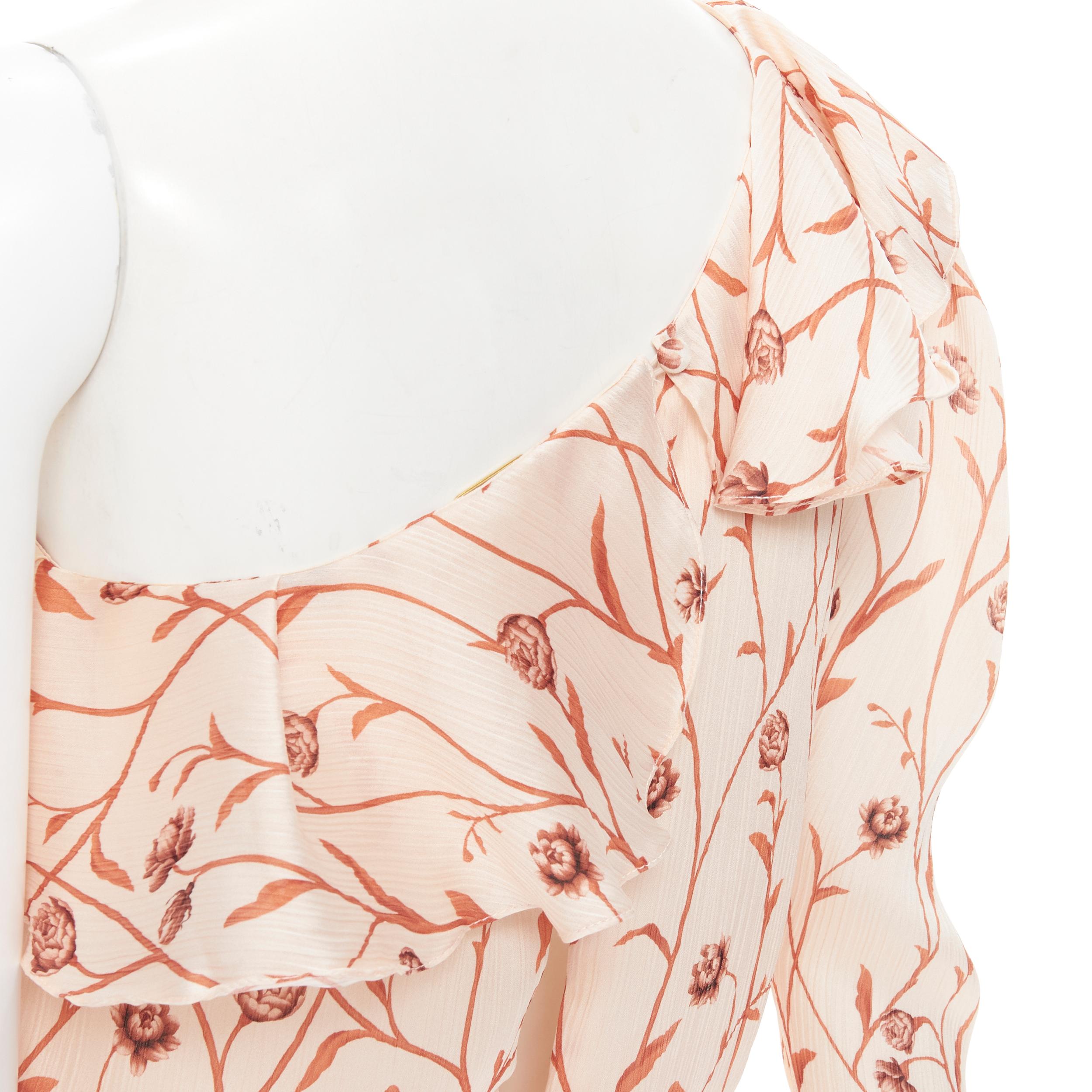 JOHANNA ORTIZ Mysterious Soul beige floral one shoulder tier maxi dress US2 XS For Sale 2