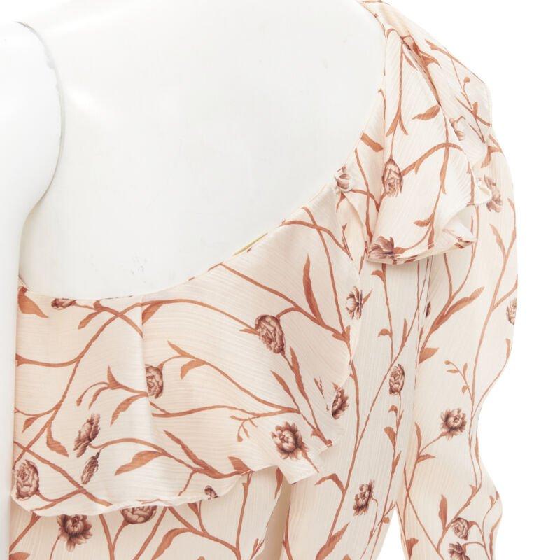 JOHANNA ORTIZ Mysterious Soul beige floral one shoulder tier maxi dress US2 XS For Sale 5