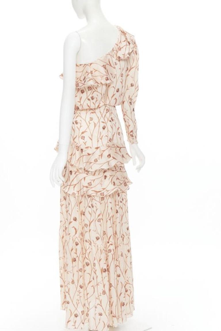 Women's JOHANNA ORTIZ Mysterious Soul beige floral one shoulder tier maxi dress US2 XS For Sale