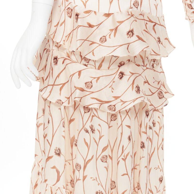 JOHANNA ORTIZ Mysterious Soul beige floral one shoulder tier maxi dress US2 XS For Sale 3