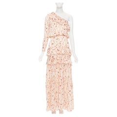 JOHANNA ORTIZ Mysterious Soul beige floral one shoulder tier maxi dress US2 XS