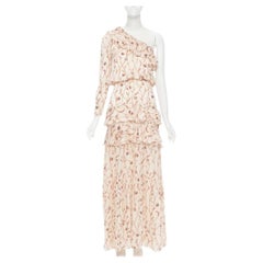 JOHANNA ORTIZ Mysterious Soul beige floral one shoulder tier maxi dress US2 XS
