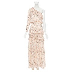JOHANNA ORTIZ Mysterious Soul beige floral one shoulder tier maxi dress US2 XS