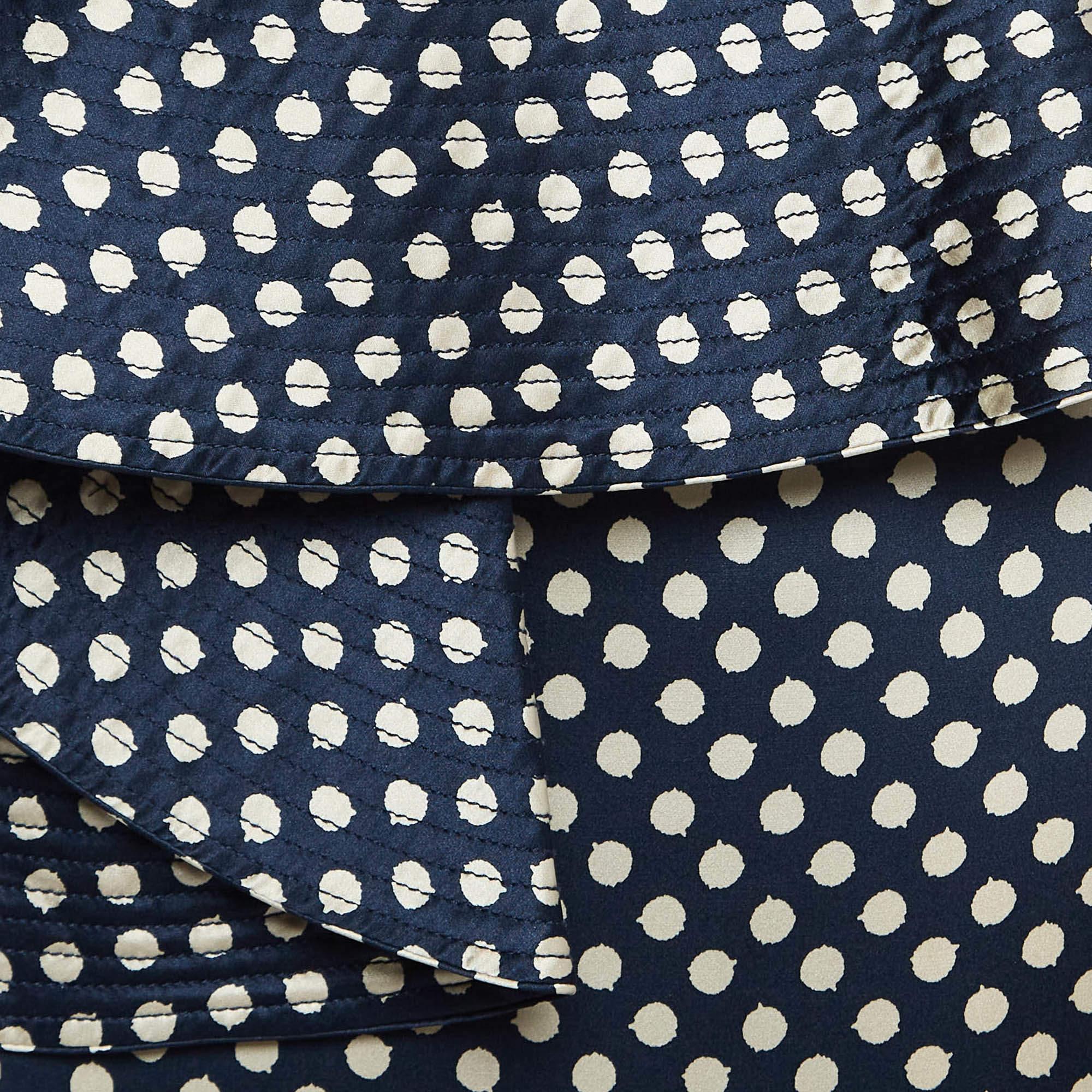Black Johanna Ortiz Navy Blue Polka Dot Silk Ruffled Rousseau Maxi Dress M