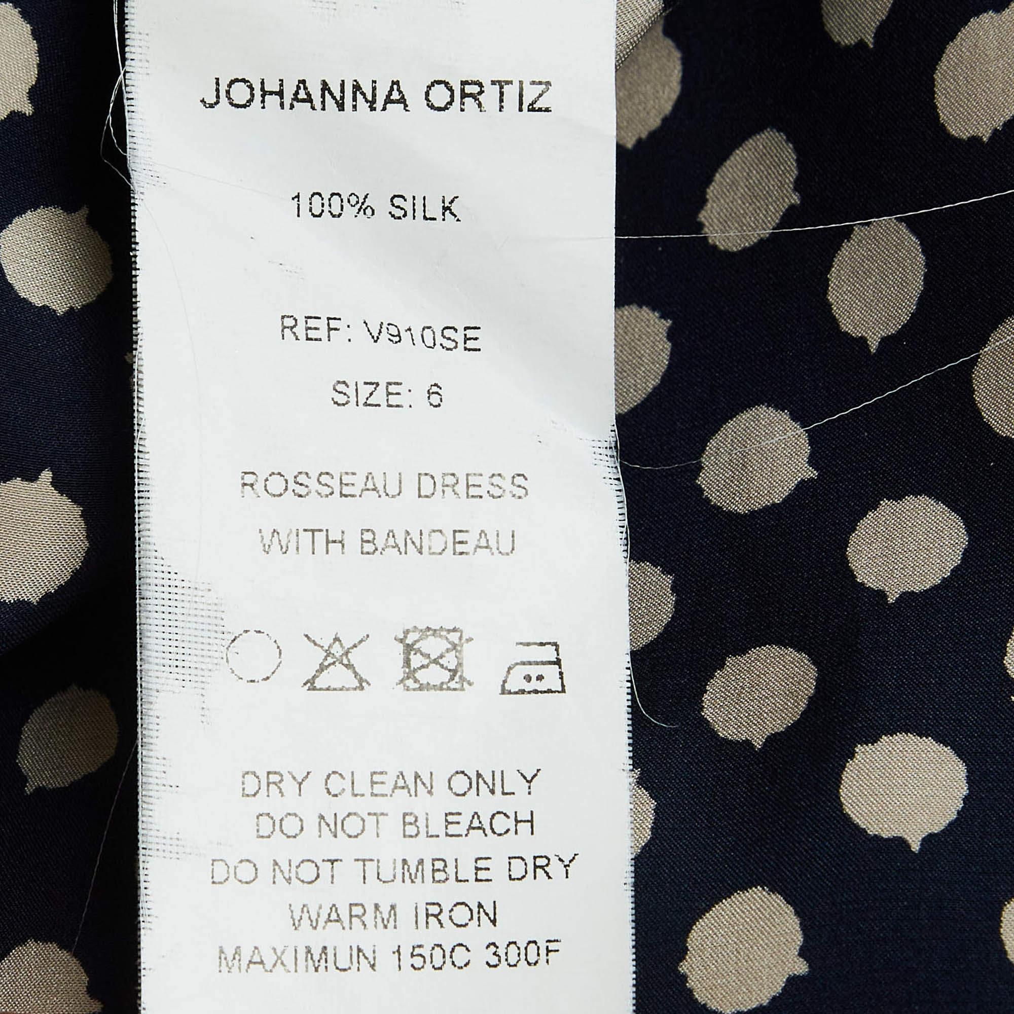 Women's Johanna Ortiz Navy Blue Polka Dot Silk Ruffled Rousseau Maxi Dress M