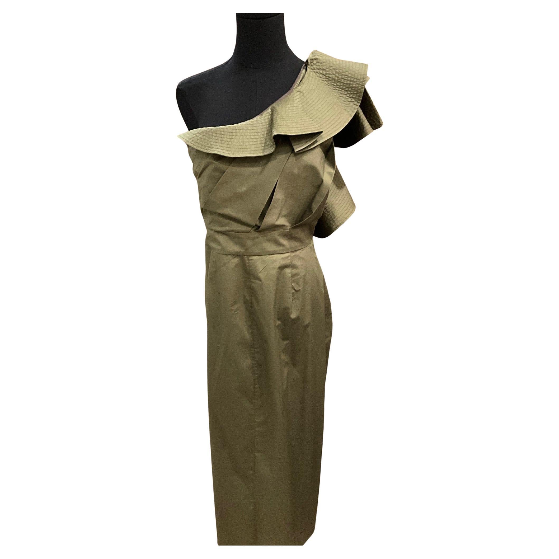 Johanna Ortiz Olive One-Shoulder Dress For Sale