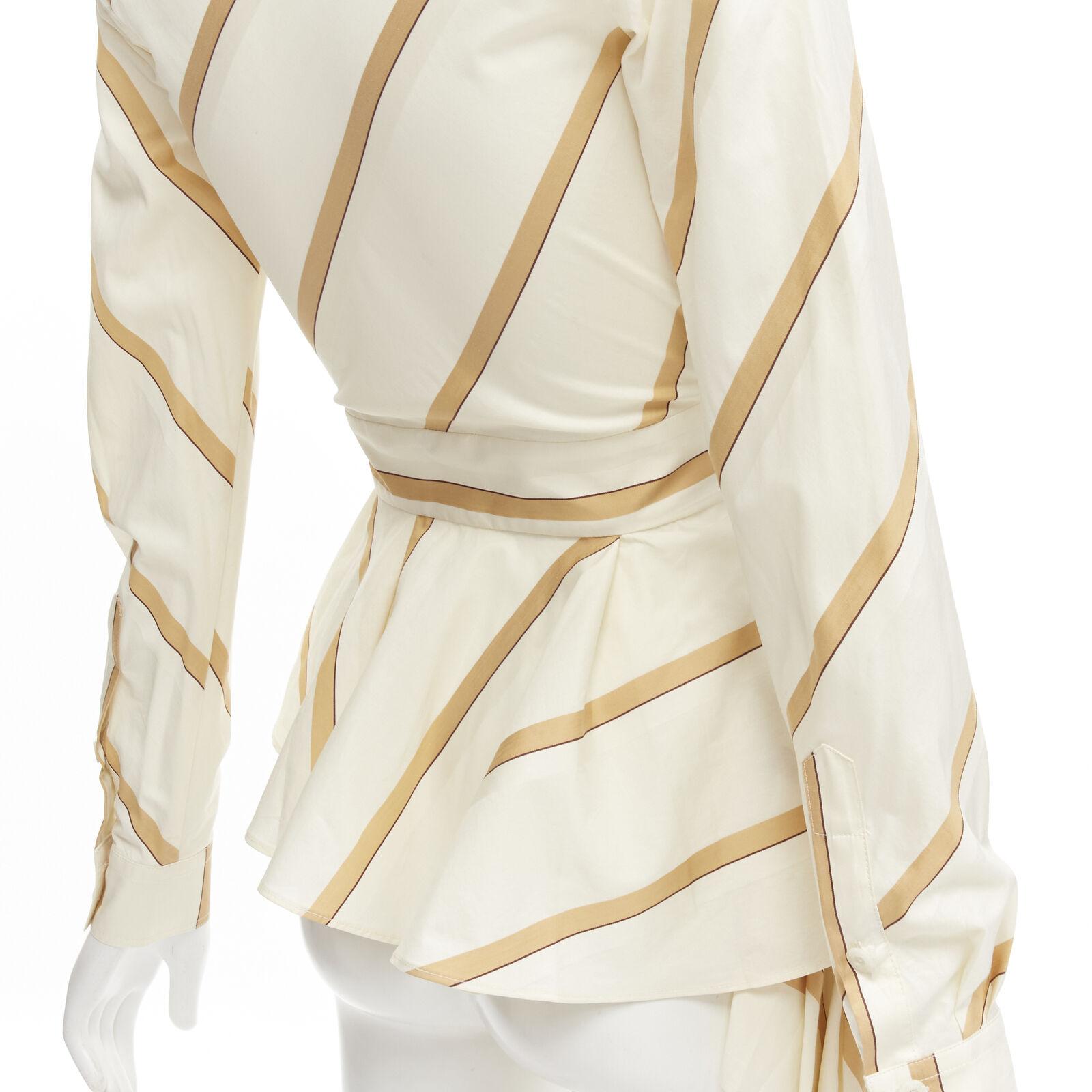 JOHANNA ORTIZ Party Wave beige brown striped cotton tie belt blouse US0 XS For Sale 1