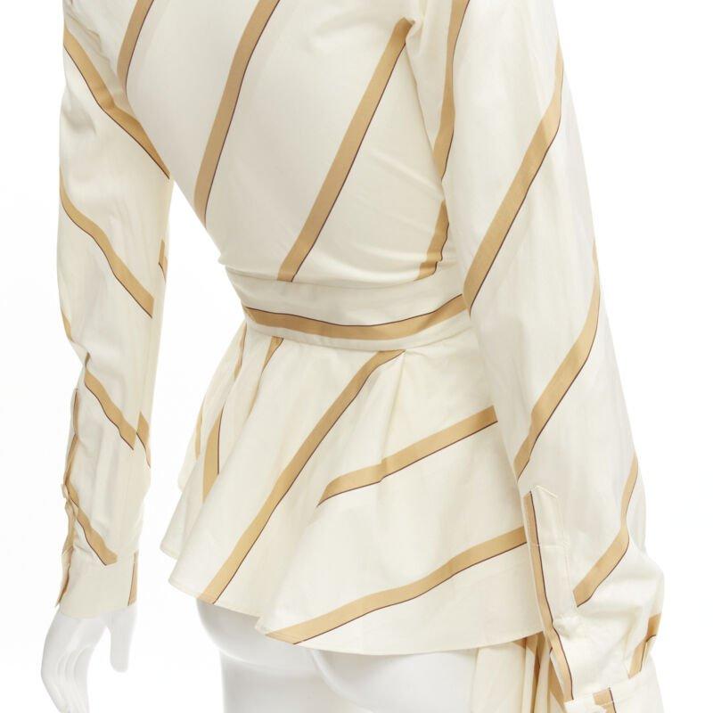 JOHANNA ORTIZ Party Wave beige brown striped cotton tie belt blouse US0 XS For Sale 2