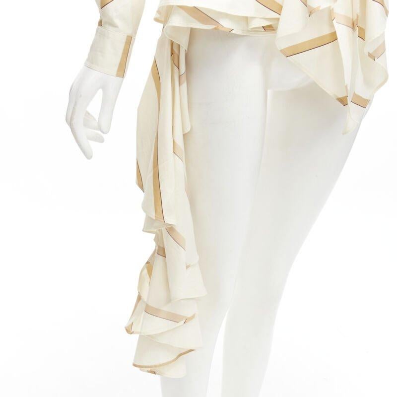 JOHANNA ORTIZ Party Wave beige brown striped cotton tie belt blouse US0 XS For Sale 3