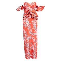 Johanna Ortiz Red Bougainvillea Print Silk Off-Shoulder Maxi Dress M