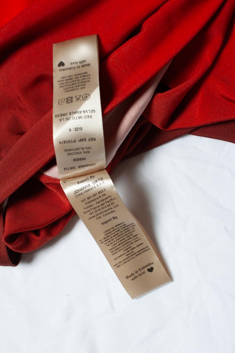Johanna Ortiz, Vestido midi rojo mito de la selva en venta 2