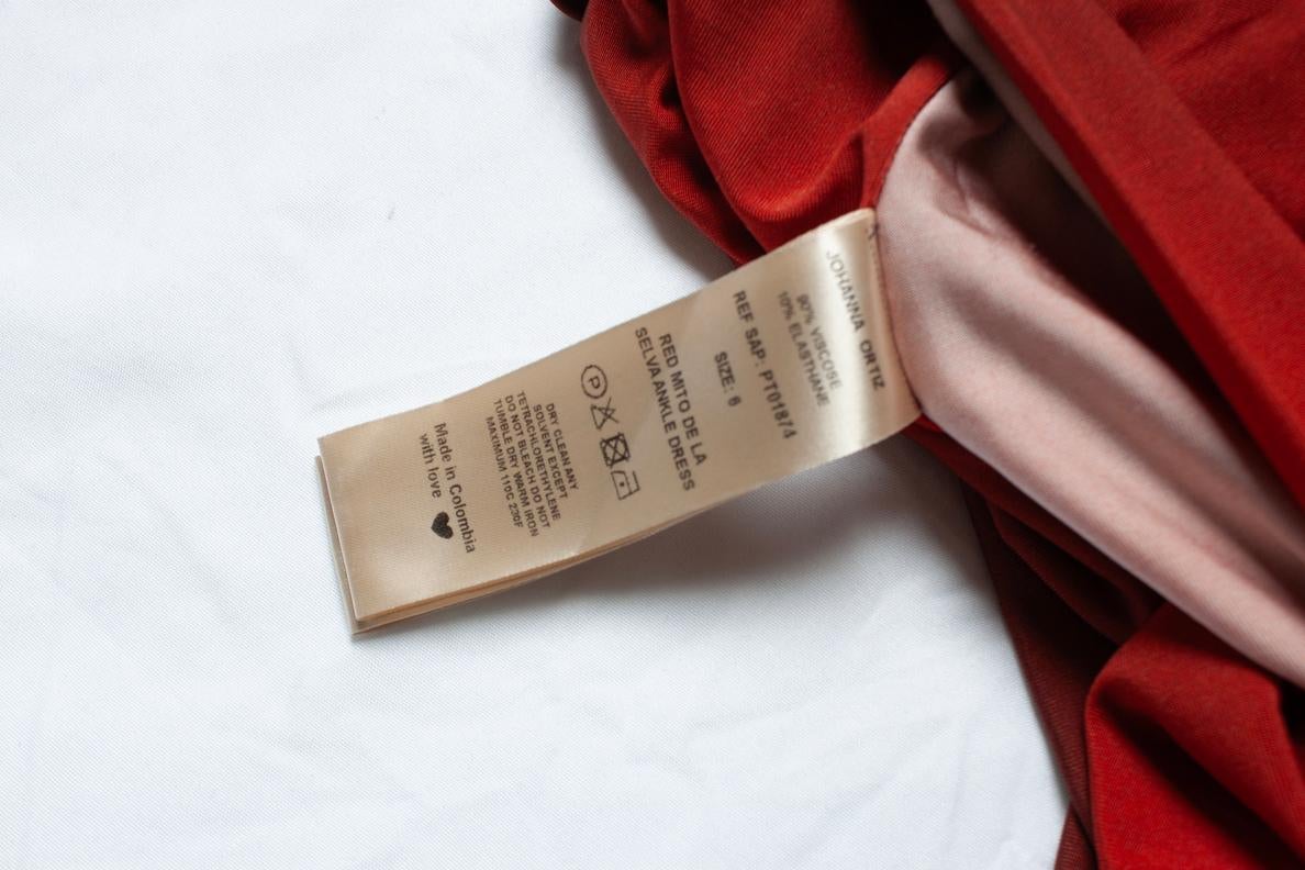 Johanna Ortiz, Vestido midi rojo mito de la selva en venta 3