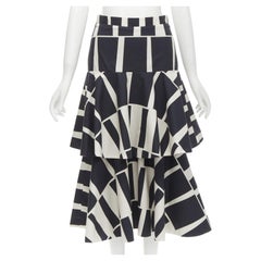 JOHANNA ORTIZ Vanguard beige noir jupe midi en coton à ourlet dégradé US0 XS