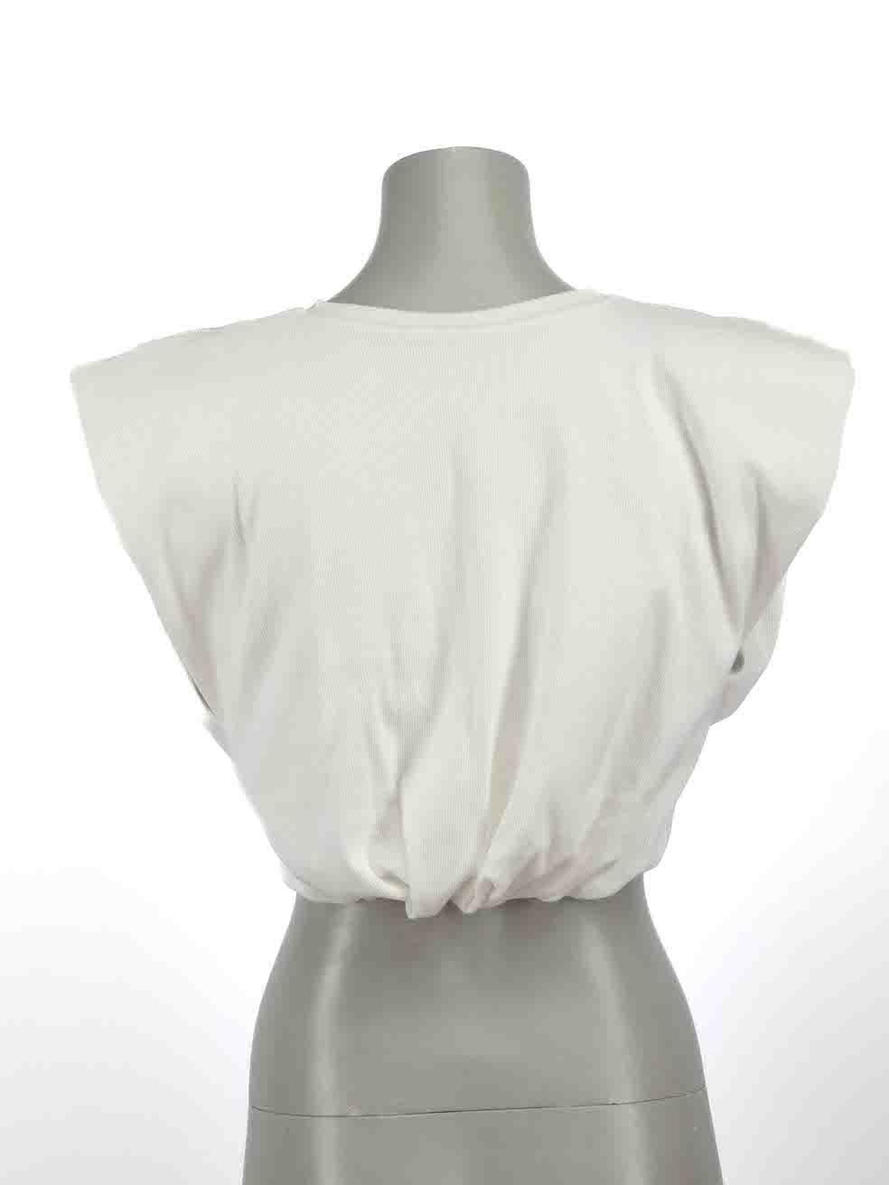 Gray Johanna Ortiz White Pad Shoulder Ruched Crop Top Size XS For Sale