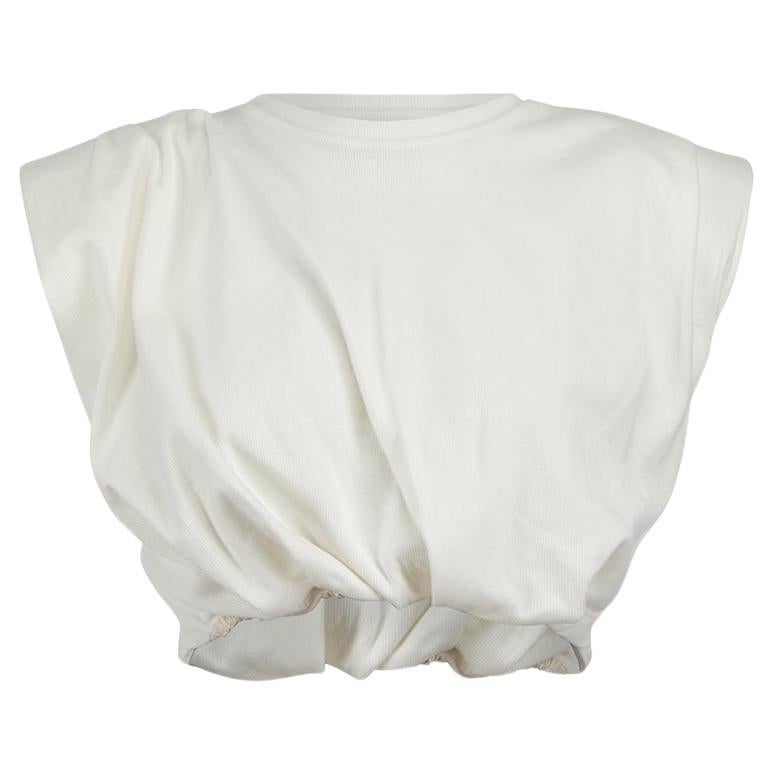 Johanna Ortiz White Pad Shoulder Ruched Crop Top Size XS For Sale
